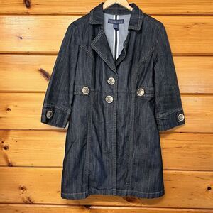 Baccini Dark Blue Denim Y2K Jacket Women's Button Up Size Large